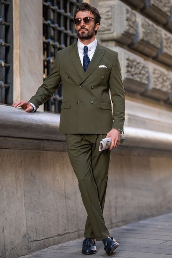 Men Olive Green Suit Wedding Suit Green Double Breasted Suits Sainly