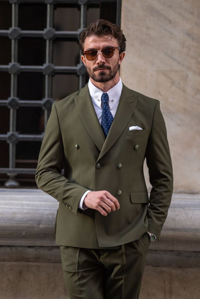 Men Olive Green Suit Wedding Suit Green Double Breasted Suits