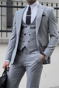 Men 3 Piece Suit Wedding Formal Suit Grey Slim Fit Suit Grey Sainly