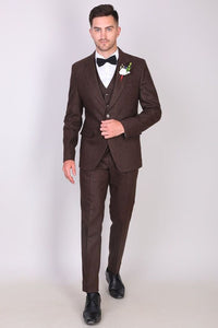 Men Tweed Winter Outwear Suit Wedding Suit Tweed Brown 3 Piece Sainly