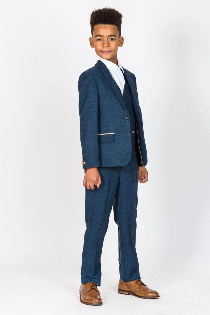 Boy Blue Tweed Suit | 3 Piece Suit Wedding | Kids Party Wear | Sainly