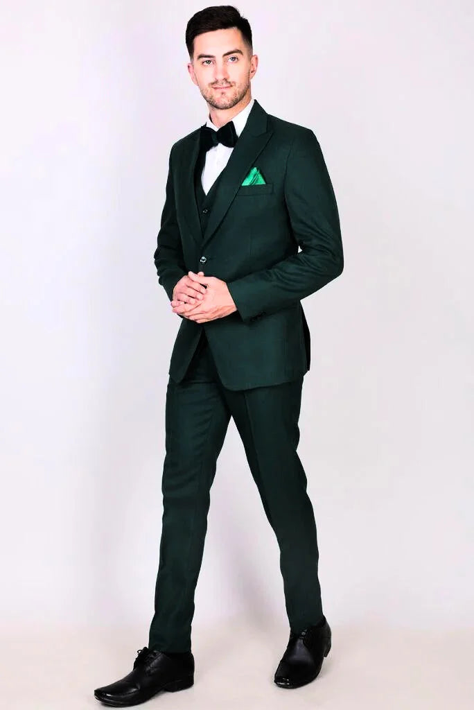 slim fit dress slacks Mens Emerald Green Tuxedo with Black Satin Shawl Lapel – 3 Piece Forma