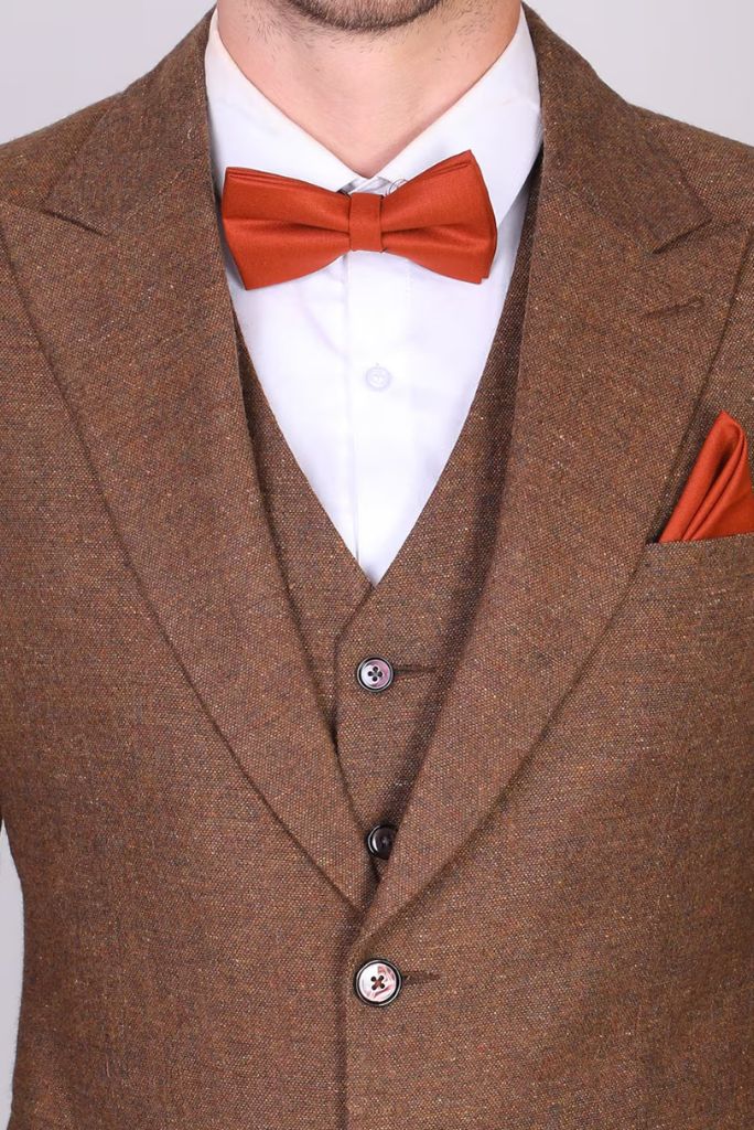 Men Brown Tweed Suit Winter Outwear Suit Wedding Suit 3 Piece Sainly 