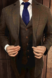 Men Tweed Suit 3 Piece Brown Vintage Wedding Suit Dinner Suit Sainly