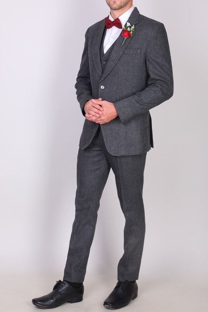 Men Grey Suit Tweed Grey Suit Winter Prom Wear Wedding Grey Suit