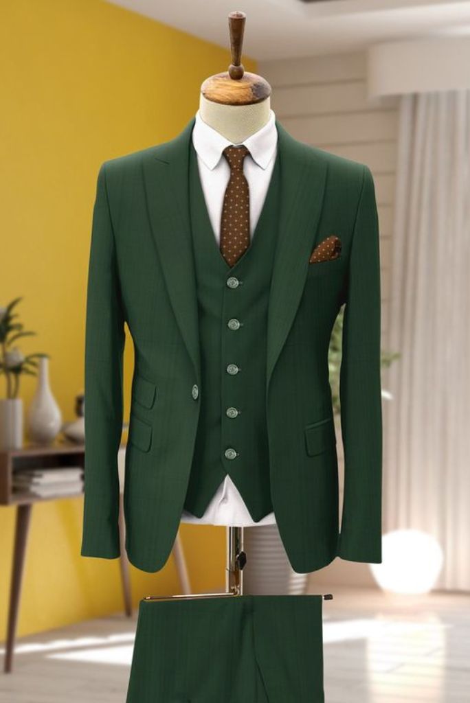 Men 3 Piece Suit Green Stylish Formal Prom Wear Wedding Suit Sainly SAINLY