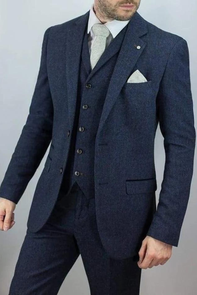 Man Suit Groom Wear blue tweed Suit Wedding Suit 3 Piece Sainly