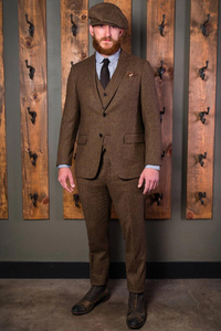 Men Brown Tweed Suit 3 Piece Wedding Suit Winter Wear Suit Sainly