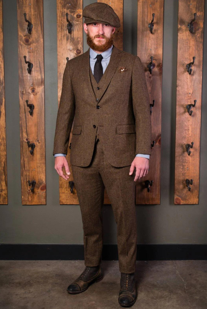 Men Brown Tweed Suit Piece Wedding Suit Winter Wear Suit Sainly