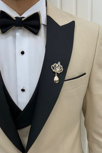 Men 3 Piece Beige Wedding Suit Tuxedo Formal Wear Sainly