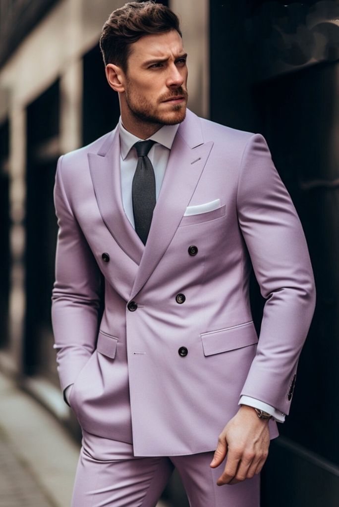 Mens Wedding Two Piece Suit Formal Wedding Suit Stylish Prom Wear Slim Fit Suit Double Breasted Suit Lavender Dinner Suit Bespoke