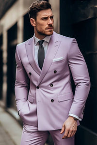 Mens Wedding Two Piece Suit Formal Wedding Suit Stylish Prom Wear Slim Fit Suit Double Breasted Suit Lavender Dinner Suit Bespoke