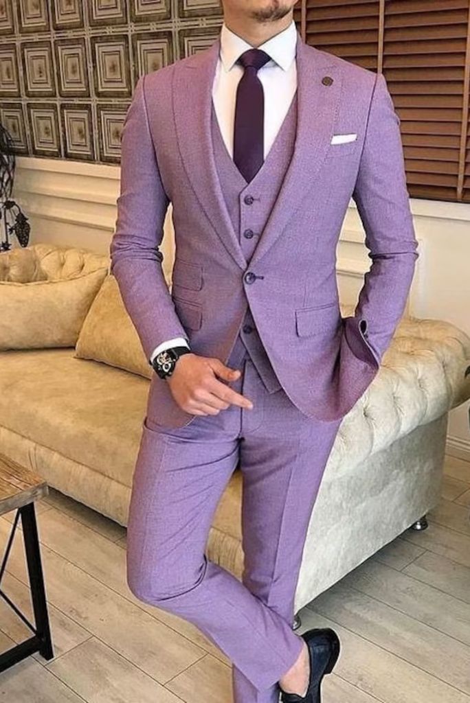 Men Three Piece Suit Lavender Wedding Slim Elegant Suit Sainlyβ SAINLY