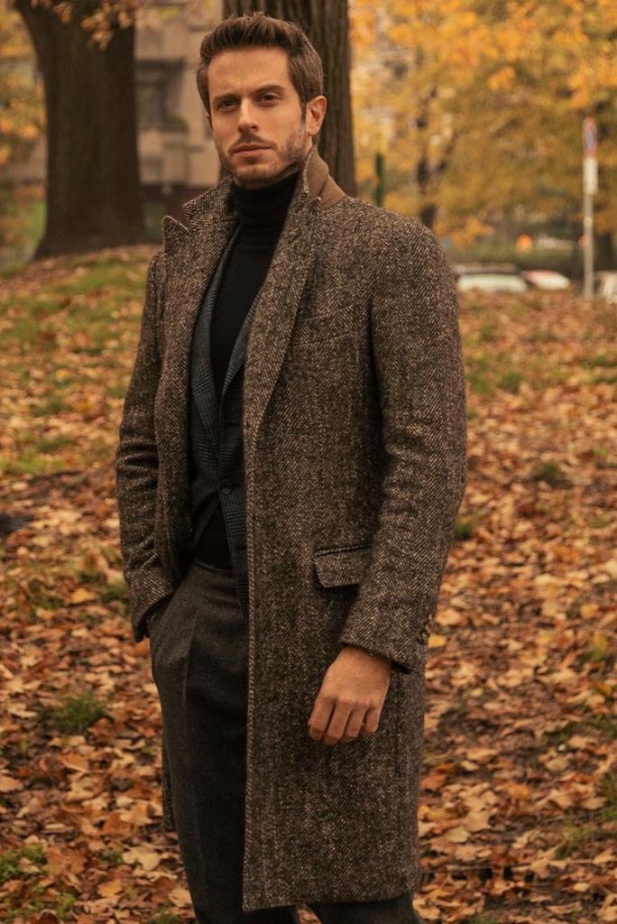Men Tweed Brown Jacket Over Long Coat Brown Winter outwear sainly 34 / 50 Men Tweed Brown Jacket Over Long Coat Brown Winter outwear sainly 34 / 50