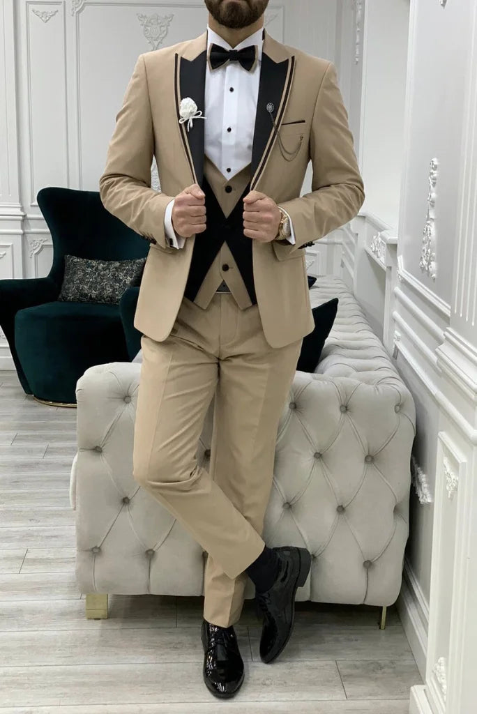 Men 3 Piece Tuxedo Suit Slim Fit Suit Beige Wedding Suit Sainly 42 / 32 Men 3 Piece Tuxedo Suit Slim Fit Suit Beige Wedding Suit Sainly 42 / 32
