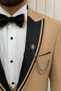 Men 3 Piece Tuxedo Suit Slim Fit Suit Beige Wedding Suit Sainly 