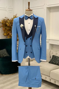 Men Wedding Suit 3 Piece Tuxedos Sky Blue Suit Slim Fit Suit Sainly