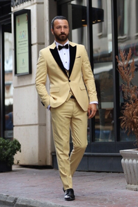 Men Tuxedo Suit Cream 3 Piece Suit Slim Fit Suit Sainly