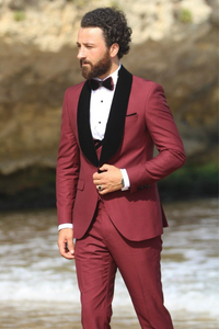 Men Maroon Wedding Suit Tuxedo Slim Fit Suit Groomsmen Suit Sainly 
