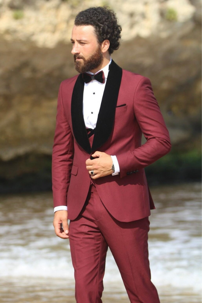Maroon best sale tuxedo wedding