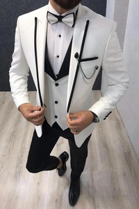 Men's White Tuxedo Suit Slim Fit Suit Groomsmen Wear Suit Sainly