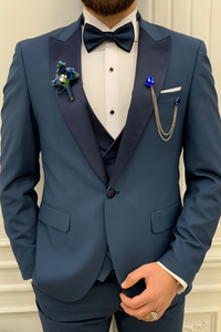 Men Tuxedo 3 Piece Suit Slim Fit Suit Blue Wedding Suit Sainly