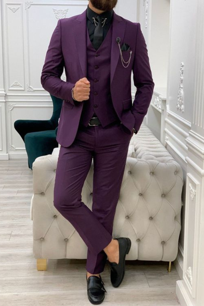 Men Slim Fit 3 Piece suit Purple Wedding suit Dinner Suit