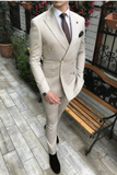 Men Beige Double Breasted Suit Wedding Suit Dinner 2 Piece Suit Sainly