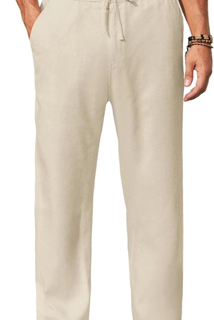 Men Off-White Cotton Linen Trousers with Two Pocket by Sainly 34