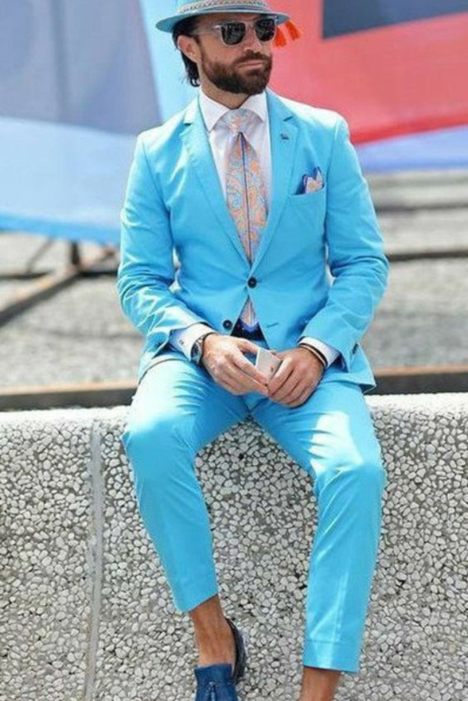  Mens Sky Blue Summer Wedding Suit Dinner Suit Elegant Suit Sainly