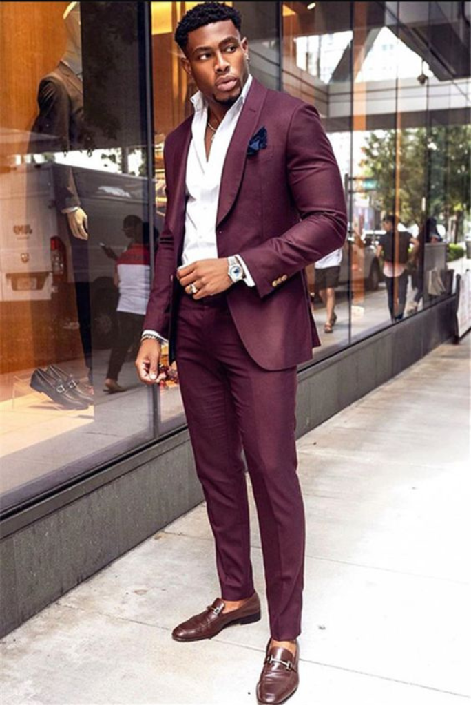 Men's 2 Piece Wine Colour Suit Wedding Elegant Wear Slim Fit Suit Dinner  Suit Gift For Him