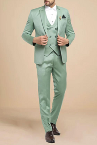 Men 3 Piece Suit Green Slim Fit Suit Elegant Wedding Suit Sainly