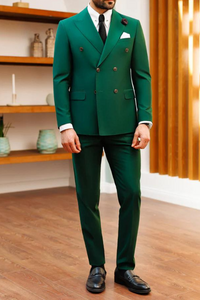 Men 2 Piece Suit Green Double Breasted Wedding Suit Elegant Bespoke Suit Slim Fit Suit Gift For Him