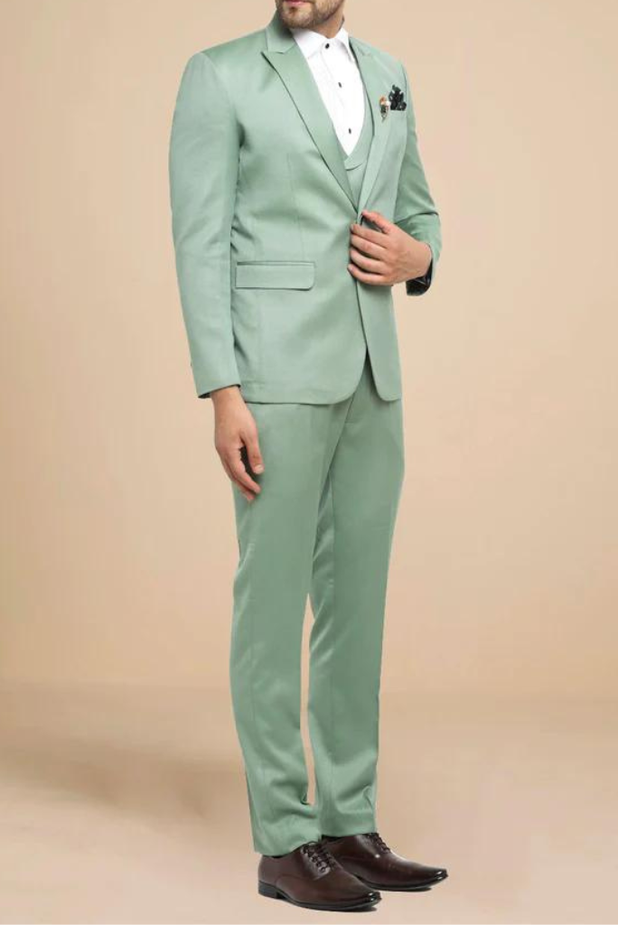 Men 3 Piece Suit Green Slim Fit Suit Elegant Wedding Suit Sainly