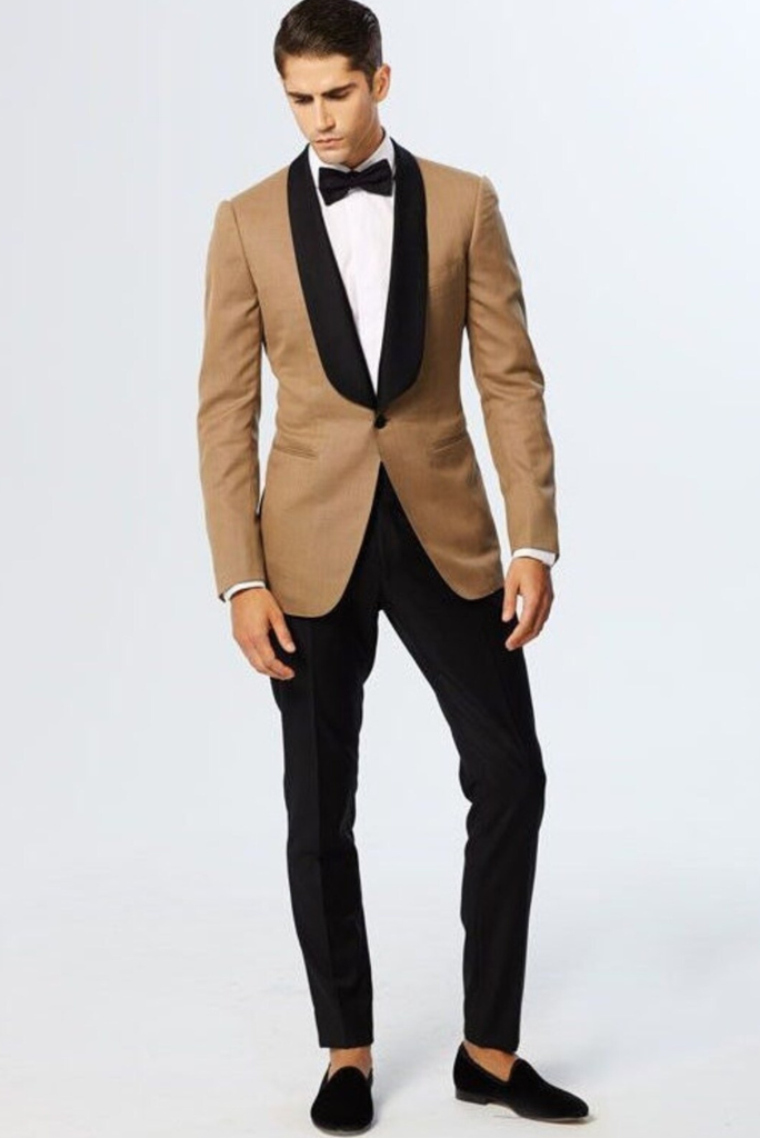 2 Piece Suit Beige Tuxedo Wedding Suit Slim Fit Elegant Suit Sainly