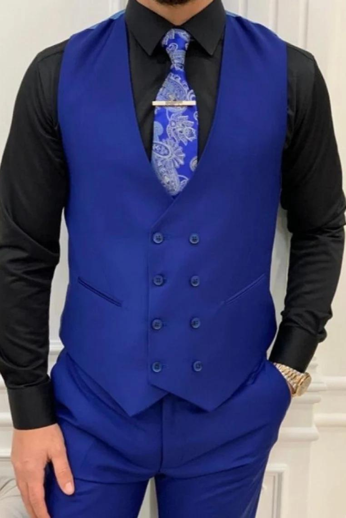 Men Blue 3 Piece Suit Formal Dinner Suit Elegant Groomsmen Wear Sainly 38 / 28