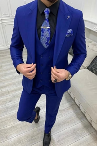 Men Blue 3 Piece Suit Formal Dinner Suit Elegant Groomsmen Wear Sainly