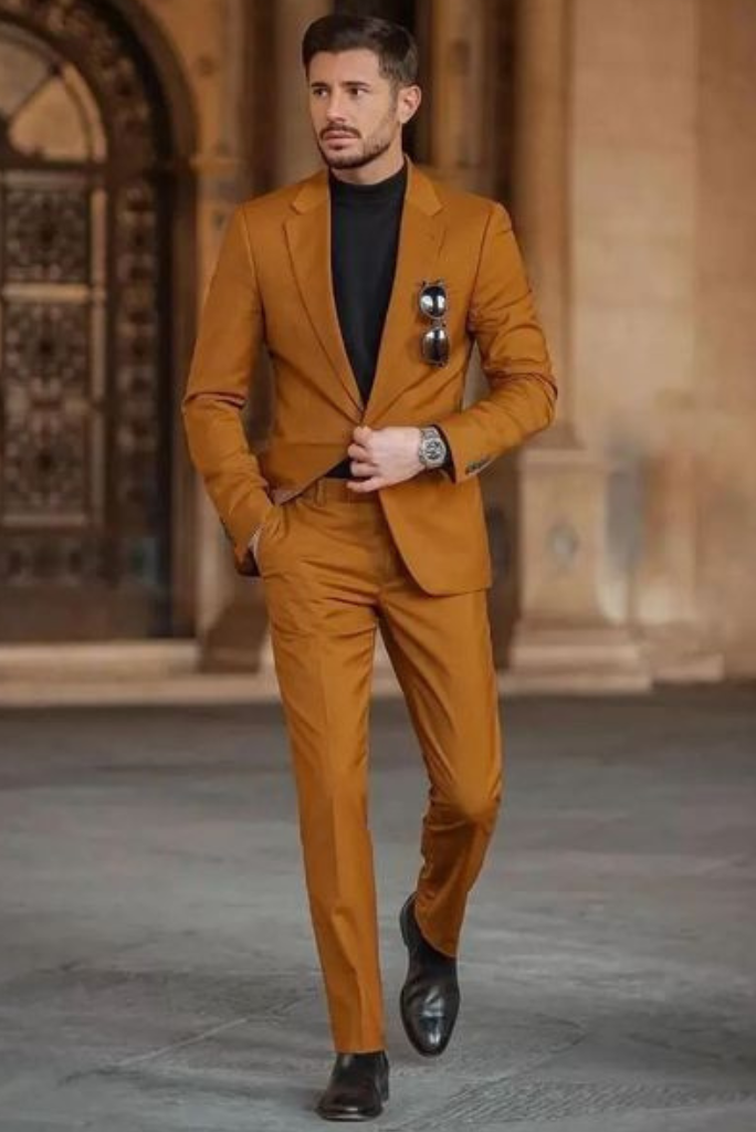 Men's 2 Piece Suit Mustard Slim Fit Suit Wedding Suits Dinner Sainly 