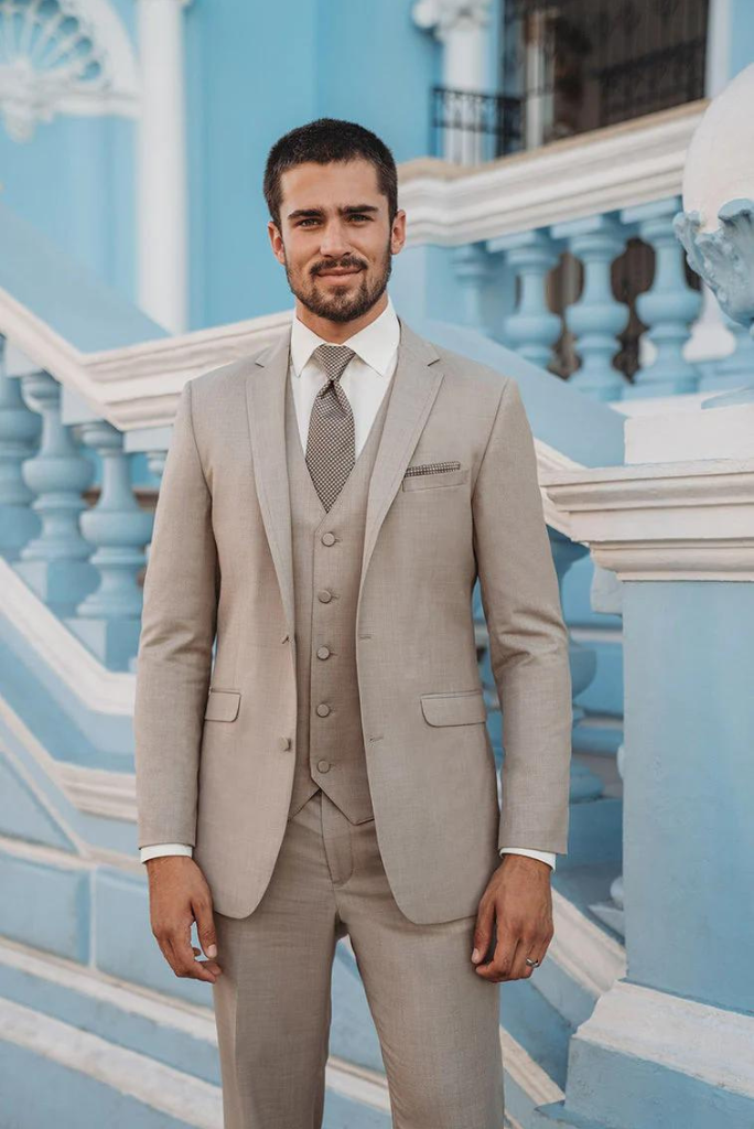 Men 3 Piece Suit Slim Fit Suit Beige Wedding Suits Sainly