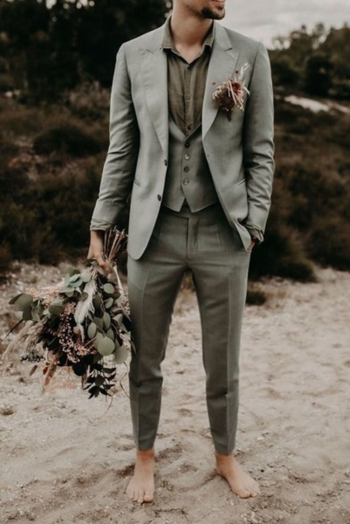 Men 3 Piece Grey Suits Wedding Suit Slim Fit Two Button suit Sainly