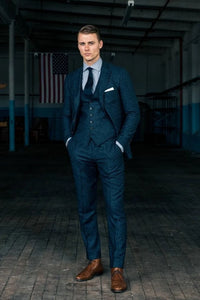 Men Tweed Navy blue Suit | Wedding Suit 3 Piece | Men Dinner suits | Sainly