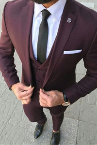 Men 3 Piece Suit Burgundy, Slim Fit Suit, Wedding Party Wear Suit, Bespoke Tailoring