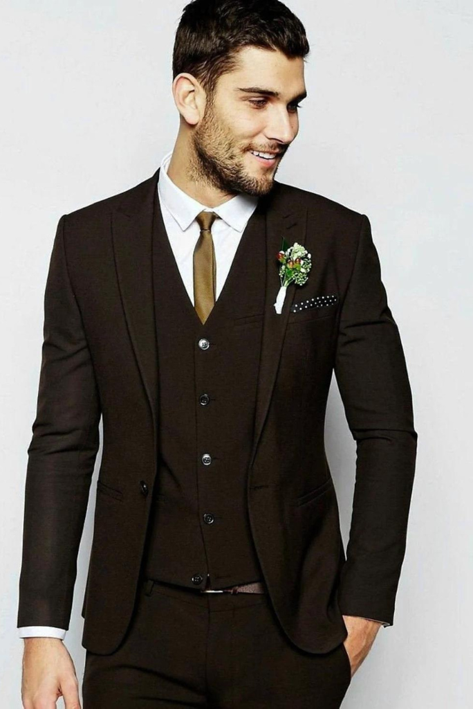 Men 3 Piece Suit Tweed Brown Winter Suit Wedding Suit Sainly