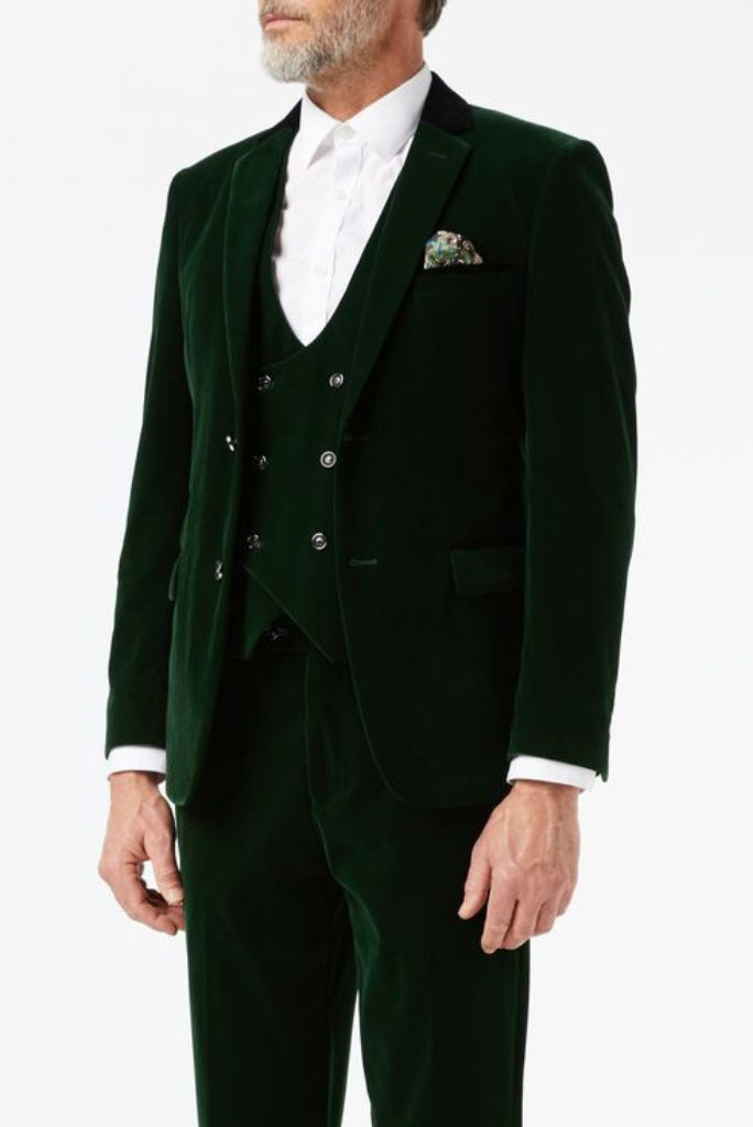 Men Green Velvet Tuxedo Suit 3 Piece Suit Winter Wedding Suit Sainly