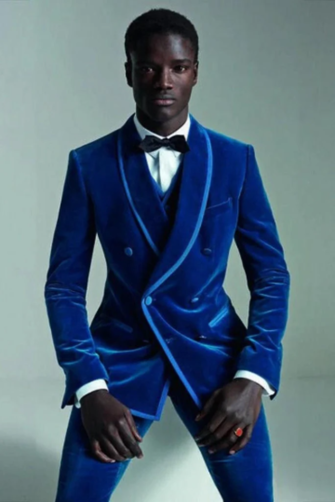 Men Velvet Blue Suit Three Piece Suit Winter Wear Suits Sainly