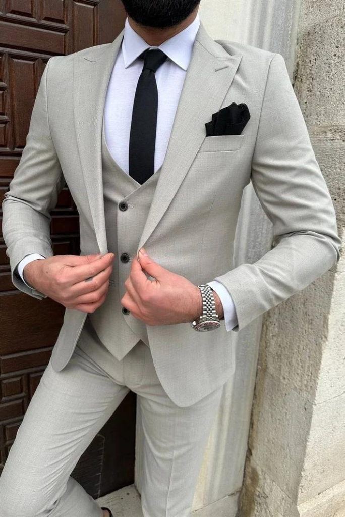 Men 3 Piece Slim Fit Suit Grey Wedding Suit Dinner Suits Sainly
