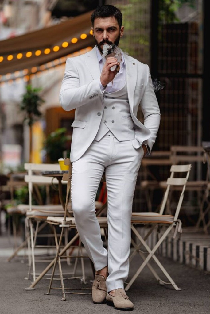 Men Grey Three Piece Suit Dinner Suit Beach Wedding Suit Sainly