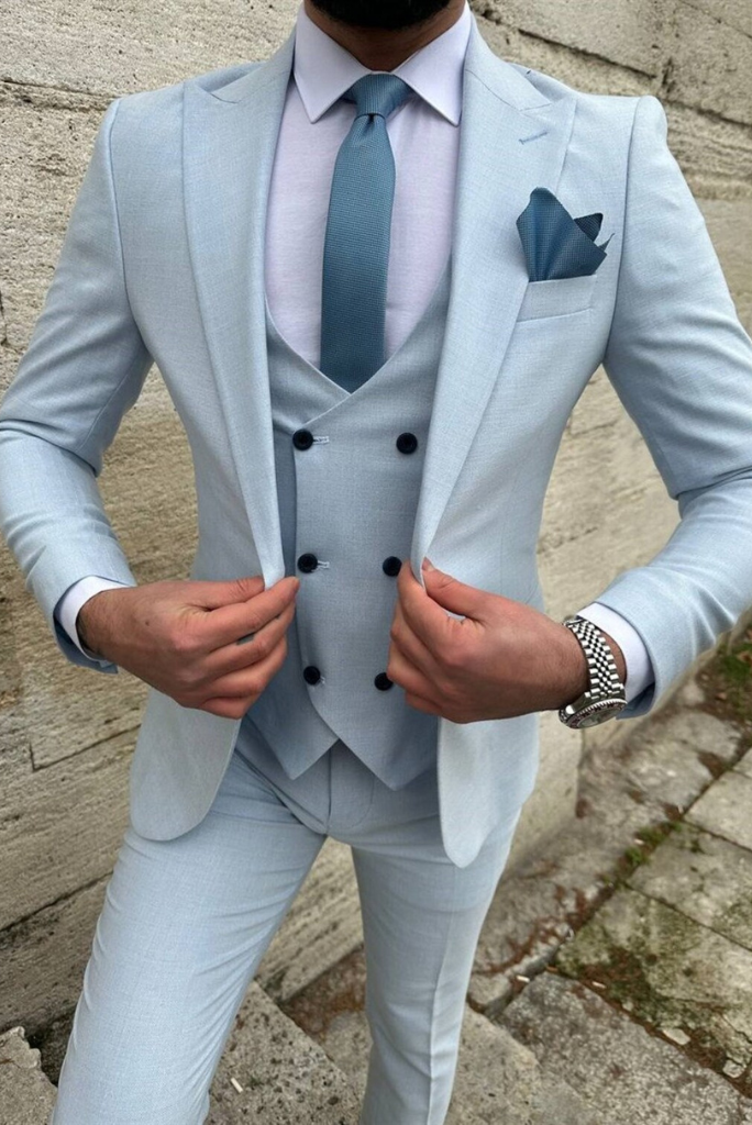 Men Three Piece Suit Sky Blue Wedding Suit Dinner Suit Slim Fit Suit Formal Party Wear Suit Bespoke Tailoring