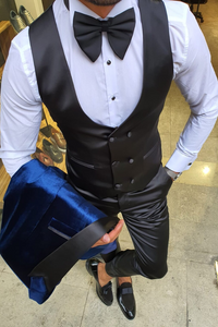 Men Velvet Blue Suit Three Piece Suit Slim Wedding Tuxedo Suit Sainly