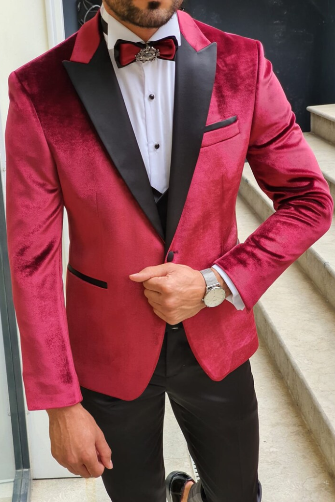 Men Velvet Three Piece Suit Tuxedo Velvet Suit Red Night Dinner Suit Winter  Suit Wedding Suit Gift For Him